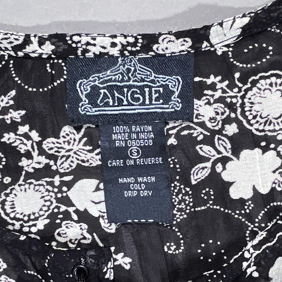 Angie Tunic Black/Flowers Laces up the Front Slits on the Sides/Front Size Small - Picture 14 of 16
